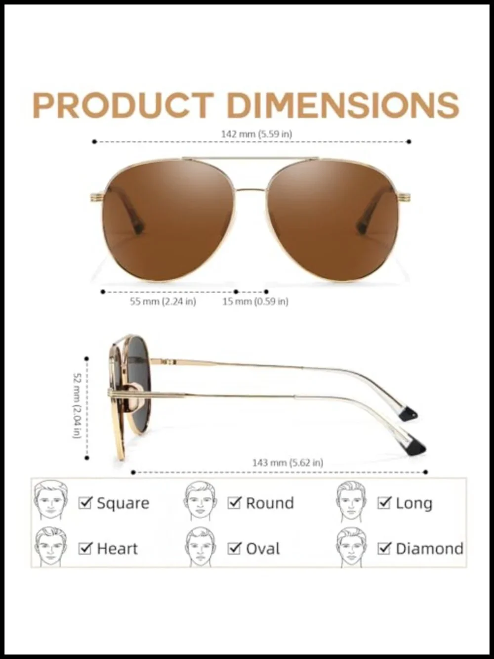 Polarized Aviator Sunglasses with UV400 Protection, Tangle-Free Design, Unisex